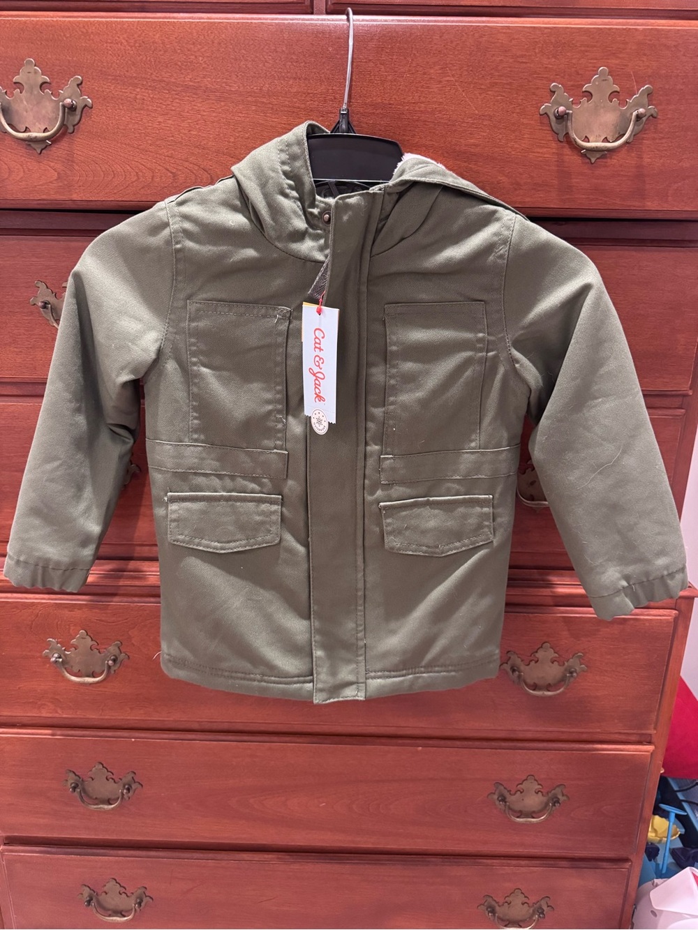 Cat & Jack Olive Hooded Kids Raincoat size 3T